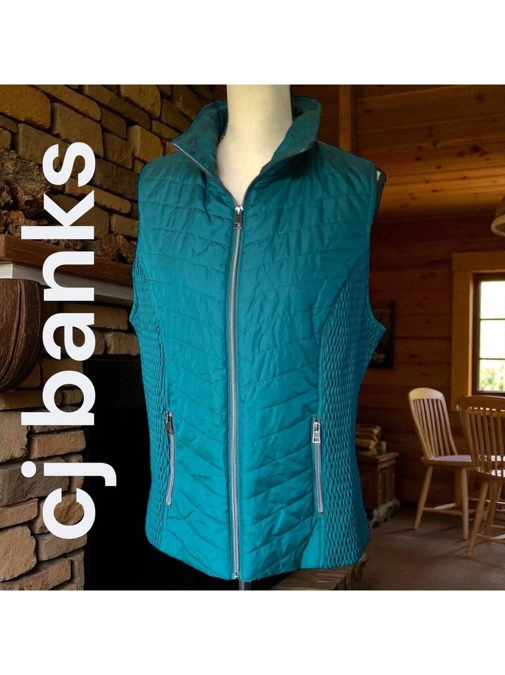 CJ Banks-gorgeous emerald green full zip vest. Size X/14W. Gunmetal zippers. EUC